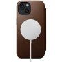 Nomad Modern Leather Folio флип калъф с MagSafe за iPhone 15 - кафяв