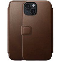 Nomad Modern Leather Folio флип калъф с MagSafe за iPhone 15 - кафяв