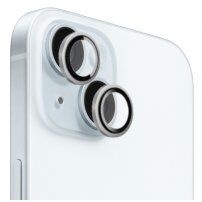 FIXED Camera Glass закалени стъкла с алуминиева рамка за защита на лещата на задната камера на iPhone 15 / 15 Plus - сребърна