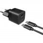 FIXED mini зарядно 20W USB-C с USB-C / USB-C кабел - PD за iPhone / iPad - 1 м - черна