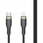 FIXED плетен кабел за зареждане и пренос на данни PD 60W USB-C / Lightning - MFi за iPhone / iPad iPod / AirPods - 2 м - черен