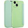 Калъф тип портмоне от силикон и PU кожа за iPhone 15 - зелено