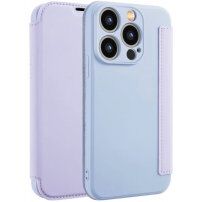 Калъф тип портмоне от силикон и PU кожа за iPhone 15 Pro - лилаво