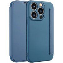 Калъф тип портмоне от силикон и PU кожа за iPhone 15 Pro Max - тъмно син