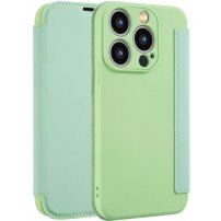 Калъф тип портмоне от силикон и PU кожа за iPhone 15 Pro Max - зелено