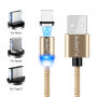 FLOVEME Round магнитен кабел с USB-C / Micro USB / Lightning за iPhone / iPad / iPod / AirPods - 1m - златна