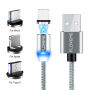 FLOVEME Round магнитен кабел USB-A / USB-C / Micro USB / Lightning за iPhone / iPad / iPod / AirPods - 1 m - сребърна