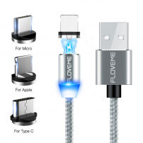 FLOVEME Round магнитен кабел USB-A / USB-C / Micro USB / Lightning за iPhone / iPad / iPod / AirPods - 1 m - сребърна