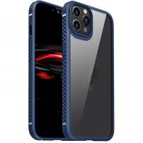 Удароустойчив прозрачен кейс с въглеродна текстура за iPhone 11 Pro Max - син
