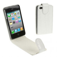 Сгъваем калъф за iPhone 4 / 4S с мотива на крокодилска кожа - бял