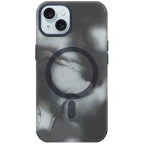 Прозрачен калъф с акварелен мотив и MagSafe за iPhone 15 Plus - сив