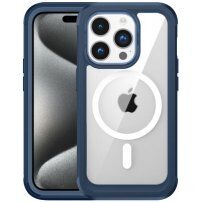 Удароустойчив калъф с подсилени ъгли и MagSafe за iPhone 15 Pro - синьо
