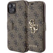 Guess 4G Metal Logo сгъваем калъф за iPhone 15 - кафяво