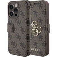 Guess 4G Metal Logo сгъваем калъф за iPhone 15 Pro - кафяво