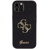 Guess Fixed Glitter 4G Metal Logo блестящ калъф за iPhone 12 / 12 Pro - черен