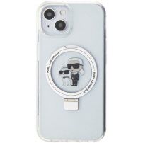 Karl Lagerfeld Ringstand Karl and Choupette калъф с изваждаща се стойка и MagSafe за iPhone 15 Plus - прозрачен