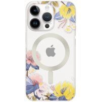 Флорален матов прозрачен калъф с MagSafe за iPhone 15 Pro Max - цветен