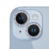 Закалени стъкла с камъни за защита на лещите на задния фотоапарат за iPhone 15 / 15 Plus - синя