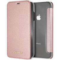 Guess PU Leather Book Case Iridescent калъф за iPhone XS Max - златно розова