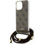 Guess 4G IML Printed Crossbody калъф с шнур за iPhone 15 Pro Max - кафяв