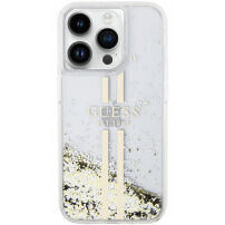 Guess Liquid Glitter Gold Stripe калъф за iPhone 15 Pro Max - прозрачен