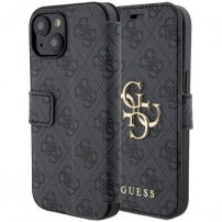 Guess 4G Metal Logo сгъваем калъф за iPhone 15 Plus - сиво
