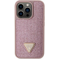 Guess Rhinestones Triangle Metal Logo калъф с камъни за iPhone 15 Pro Max - розов