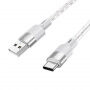 Hoco X99 Crystal Junction силиконов прозрачен кабел за зареждане и пренос на данни USB-A / USB-C за iPhone / iPad / AirPods - 1 м - сив