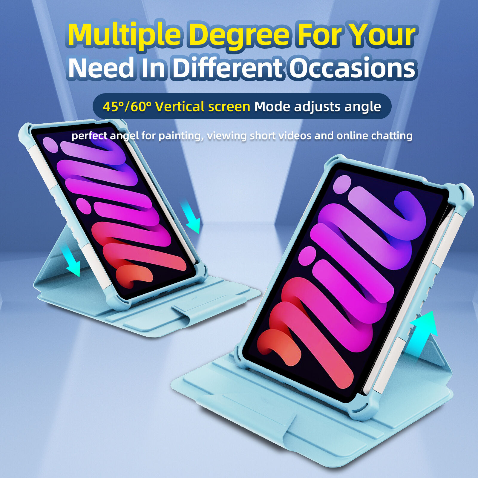 Устойчив 360° въртящ се калъф с място за Apple Pencil за iPad mini 6 / mini 7 - петролносиньо