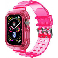 Устойчив калъф c прозрачна каишка за Apple Watch 41mm / 40mm / 38mm - неоново розов
