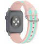 Силиконова каишка с ивици за Apple Watch Ultra 49mm / 46mm / 45mm / 44mm / 42mm - розово-тюркоазено