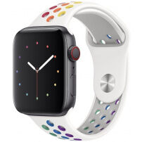 Силиконова каишка за Apple Watch 42mm / 41mm / 40mm / 38mm - бяла с мотив на дъга