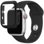 Силиконова каишка с калъф със закалено стъкло за Apple Watch 38mm - черен