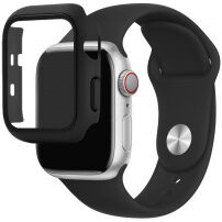 Силиконова каишка с калъф със закалено стъкло за Apple Watch 38mm - черен