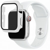 Силиконова каишка с калъф със закалено стъкло за Apple Watch 38mm - бял