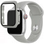 Силиконова каишка с калъф със закалено стъкло за Apple Watch 38mm - сив