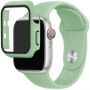 Силиконова каишка с калъф със закалено стъкло за Apple Watch 38mm - пастелно зелено