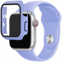 Силиконова каишка с калъф със закалено стъкло за Apple Watch 38mm - лилав