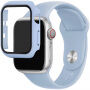 Силиконова каишка с калъф със закалено стъкло за Apple Watch 38mm - светлосин
