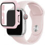 Силиконова каишка с калъф със закалено стъкло за Apple Watch 42mm - старинно розов
