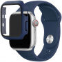 Силиконова каишка с калъф със закалено стъкло за Apple Watch 42mm - тъмносин