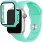 Силиконова каишка с калъф със закалено стъкло за Apple Watch 38mm - тюркоазен