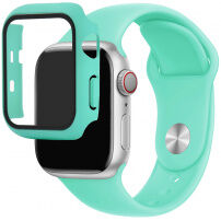 Силиконова каишка с калъф със закалено стъкло за Apple Watch 38mm - тюркоазен