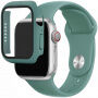Силиконова каишка с калъф със закалено стъкло за Apple Watch 41mm / 40mm - цвят петрол