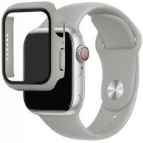 Силиконова каишка с калъф със закалено стъкло за Apple Watch 41mm / 40mm - сив