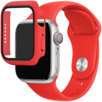 Силиконова каишка с калъф със закалено стъкло за Apple Watch 41mm / 40mm - червен
