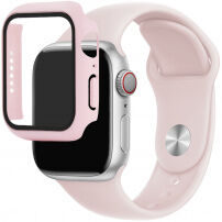 Силиконова каишка с калъф със закалено стъкло за Apple Watch 41mm / 40mm - старинно розов