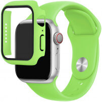 Силиконова каишка с калъф със закалено стъкло за Apple Watch 45mm / 44mm - зелен