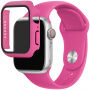 Силиконова каишка с калъф със закалено стъкло за Apple Watch 45mm / 44mm - розов