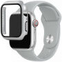 Силиконова каишка с калъф със закалено стъкло за Apple Watch 45mm / 44mm - светло сив